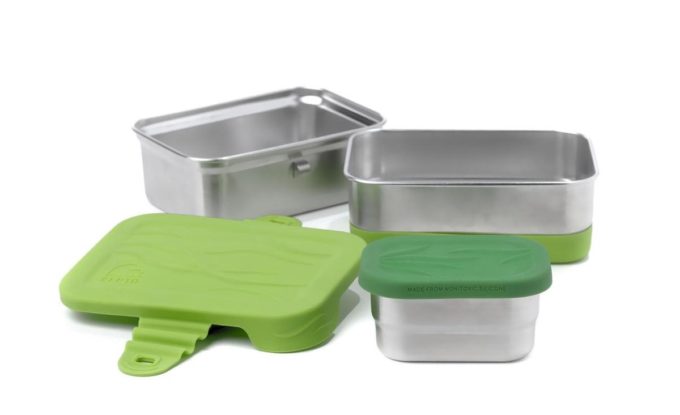 EcoLunchbox Blue water bento lunch boxes 3 in 1 splash boxen open
