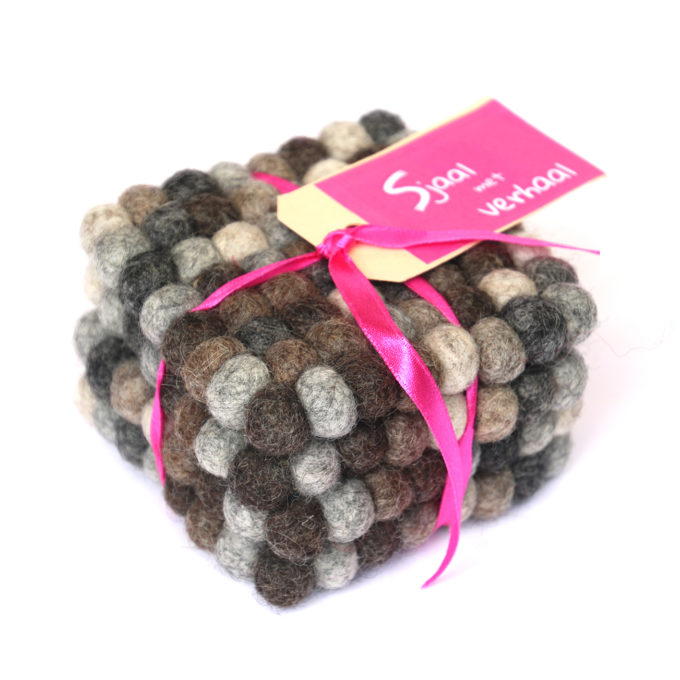 Vilten set Onderzetters 5 cm Vierkant Grey