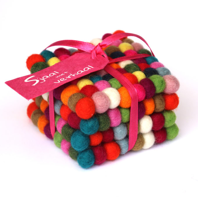 Vilten set Onderzetters 5 cm Vierkant Multicolor